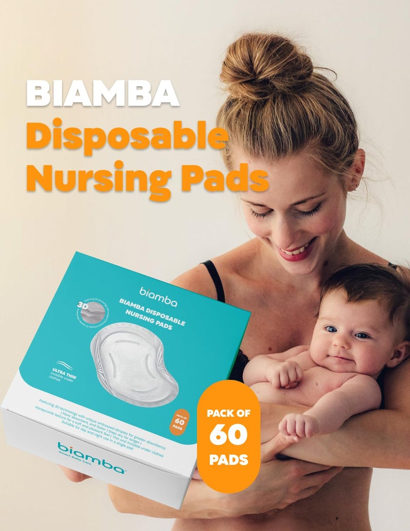 Biamba 60-Pack Disposable Nursing Pads for Breastfeeding - Ultra Thin Breast Pads for Leaking Milk Disposable with 3D Absorption & Leak Protection Individually Wrapped, Day & Night Nursing Essentials - Image 4